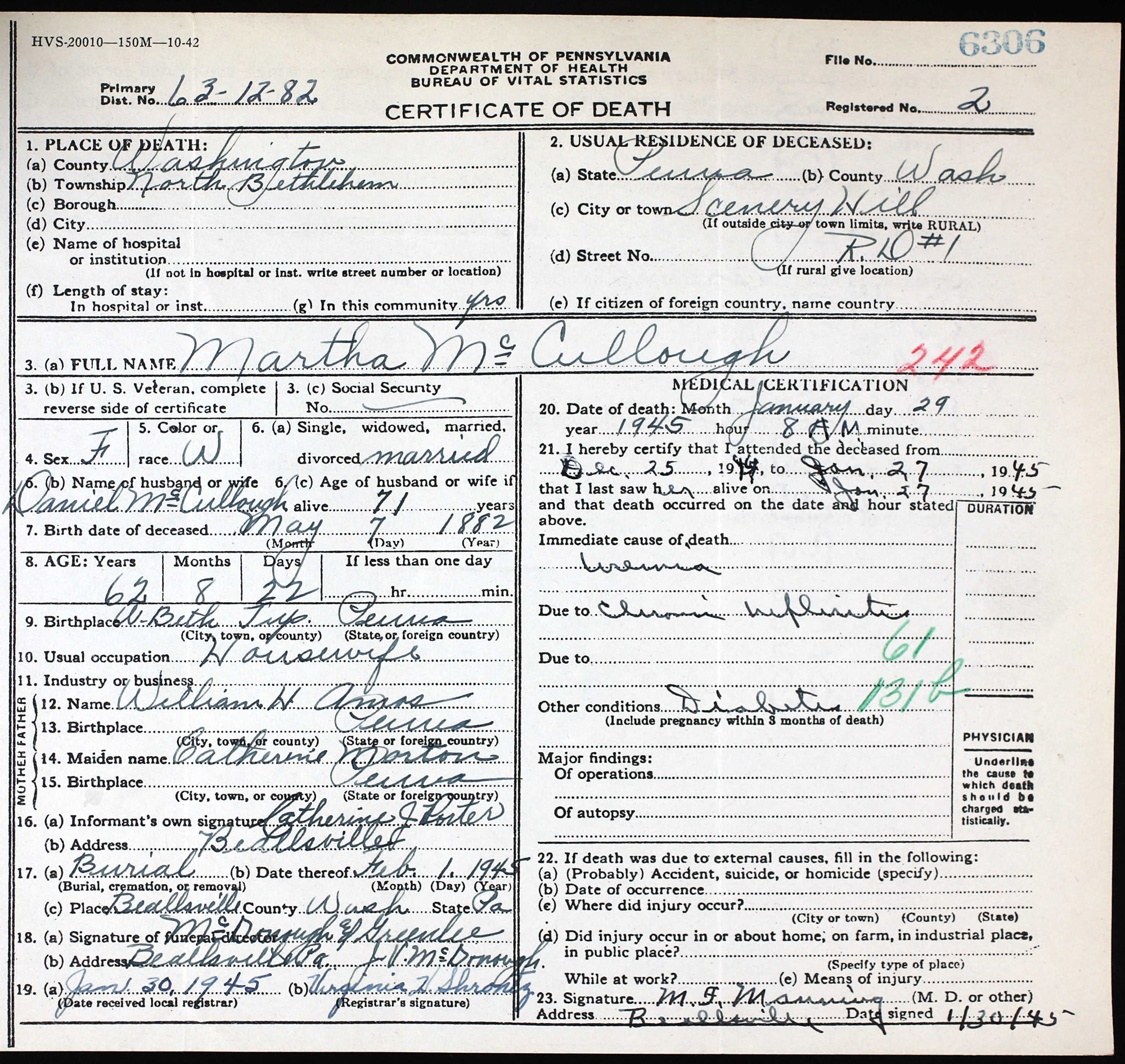 death certificate